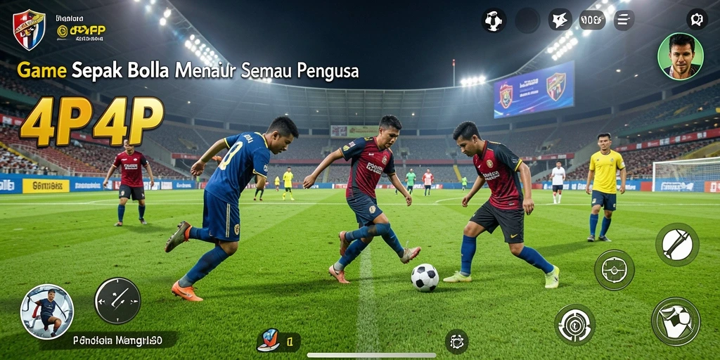 Screenshot utama 4P4P menunjukkan momen seru dalam permainan sepak bola.
