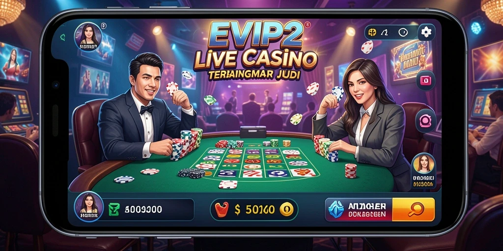 Tampilan screenshot EVIP2 menampilkan dealer profesional dalam permainan Live Casino.