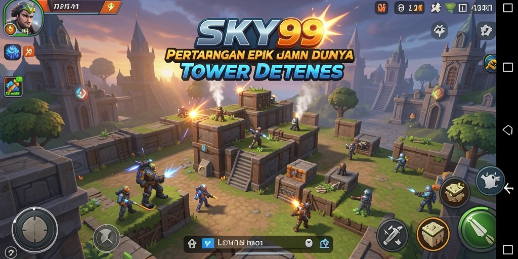Tampilan seru gameplay Tower Defense di SKY99 dengan menara yang strategis.
