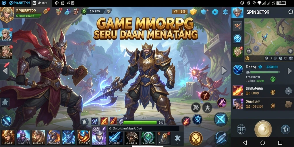 Screenshot SPINBET99 menampilkan adegan pertempuran epik dalam MMORPG.