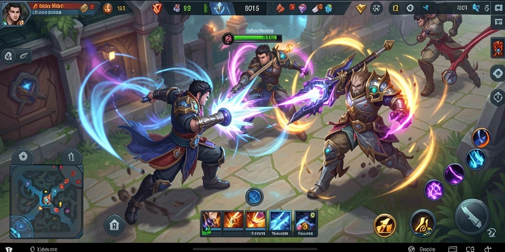 Tampilan aksi seru dalam gameplay V21 MOBA.